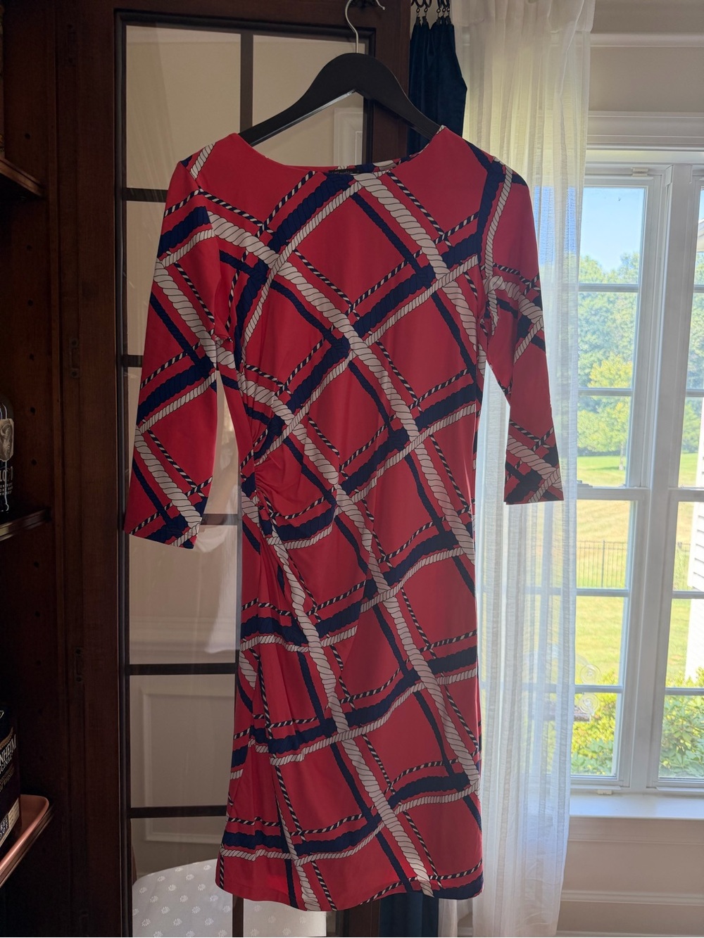 J. McLaughlin Pink Navy and White Nautical Knee Length Dress